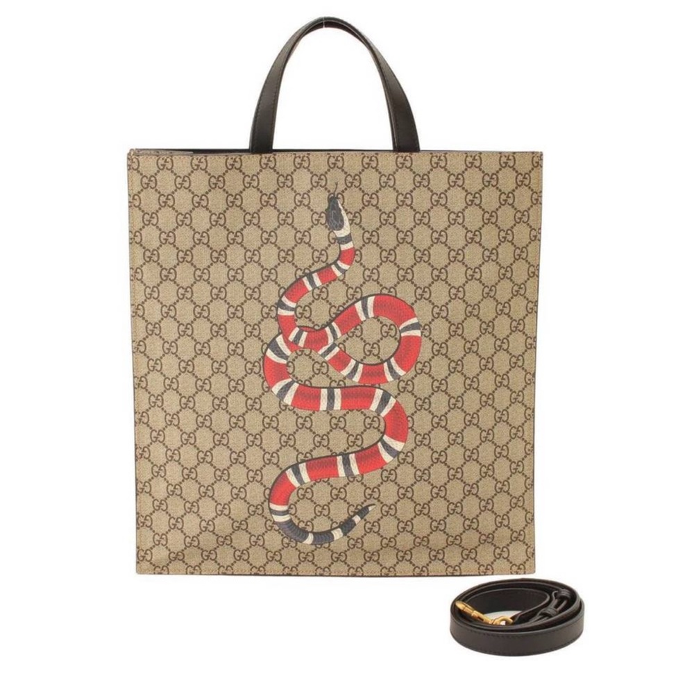 GUCCI snake Monogram tote w/shoulder strap Like New coated canvas